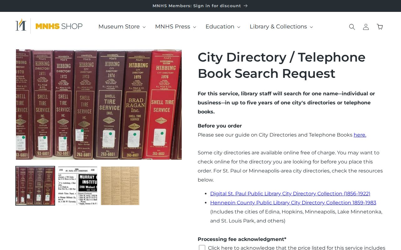 Bloomington city directory MNHS search service