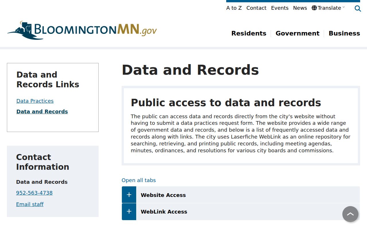 Bloomington residents directory city data and records portal