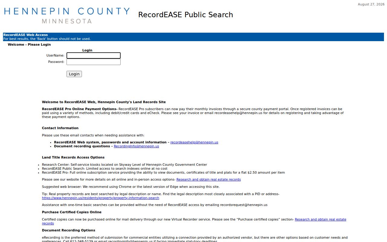 Bloomington previous residents RecordEASE grantor grantee index