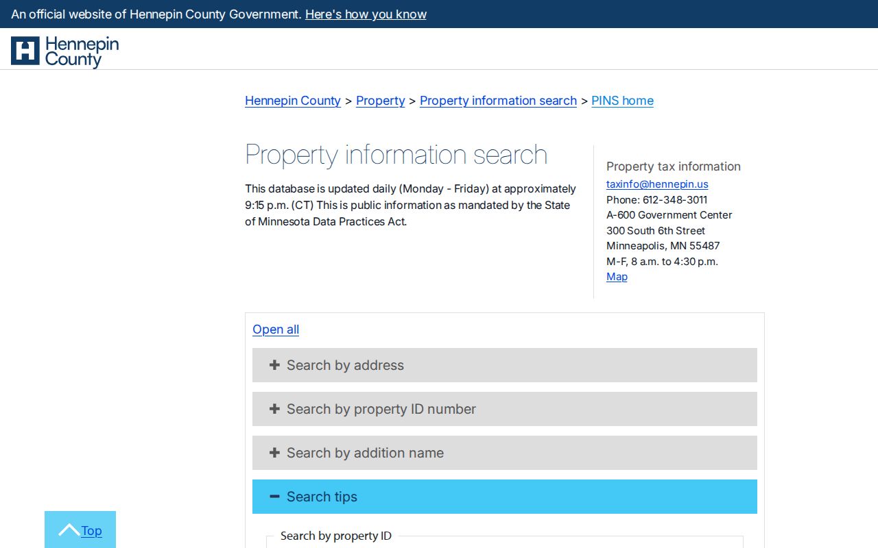 Bloomington street directory PINS address search tips