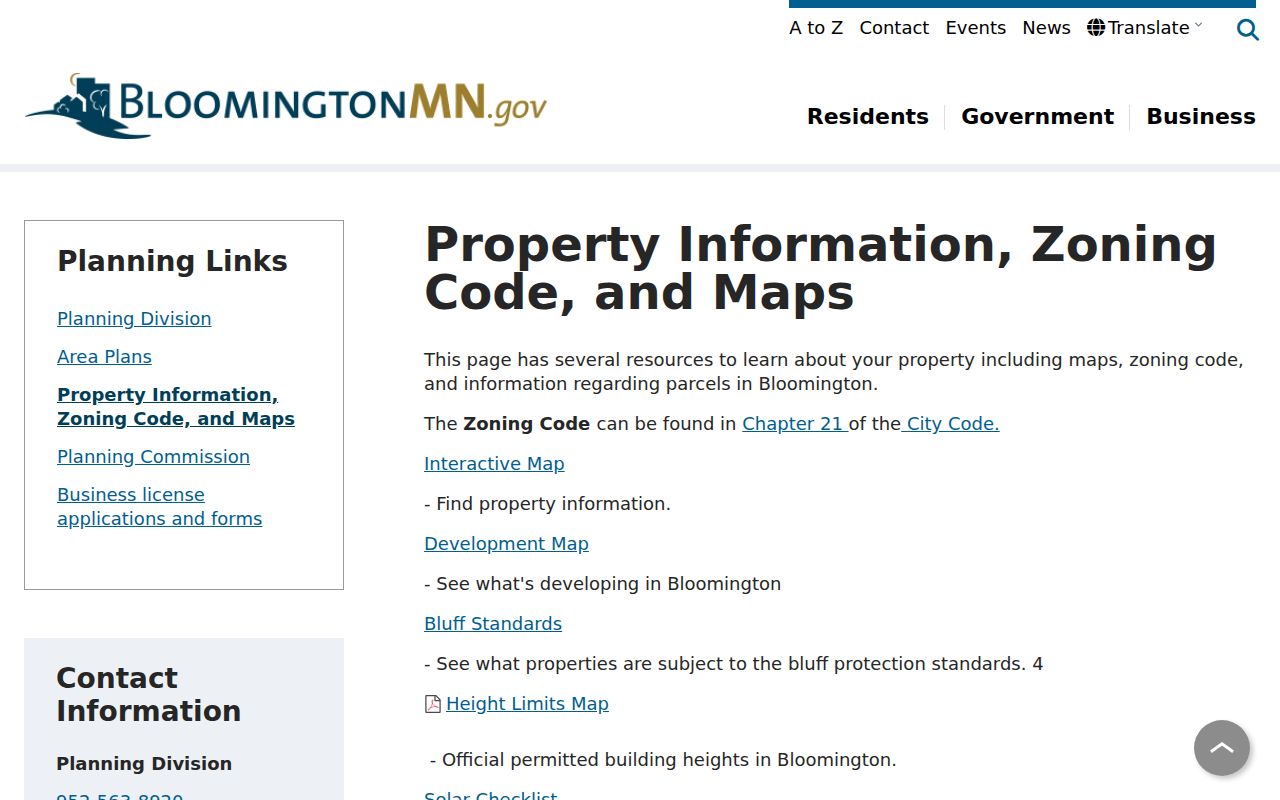 Bloomington ZIP code directory property information and map resources