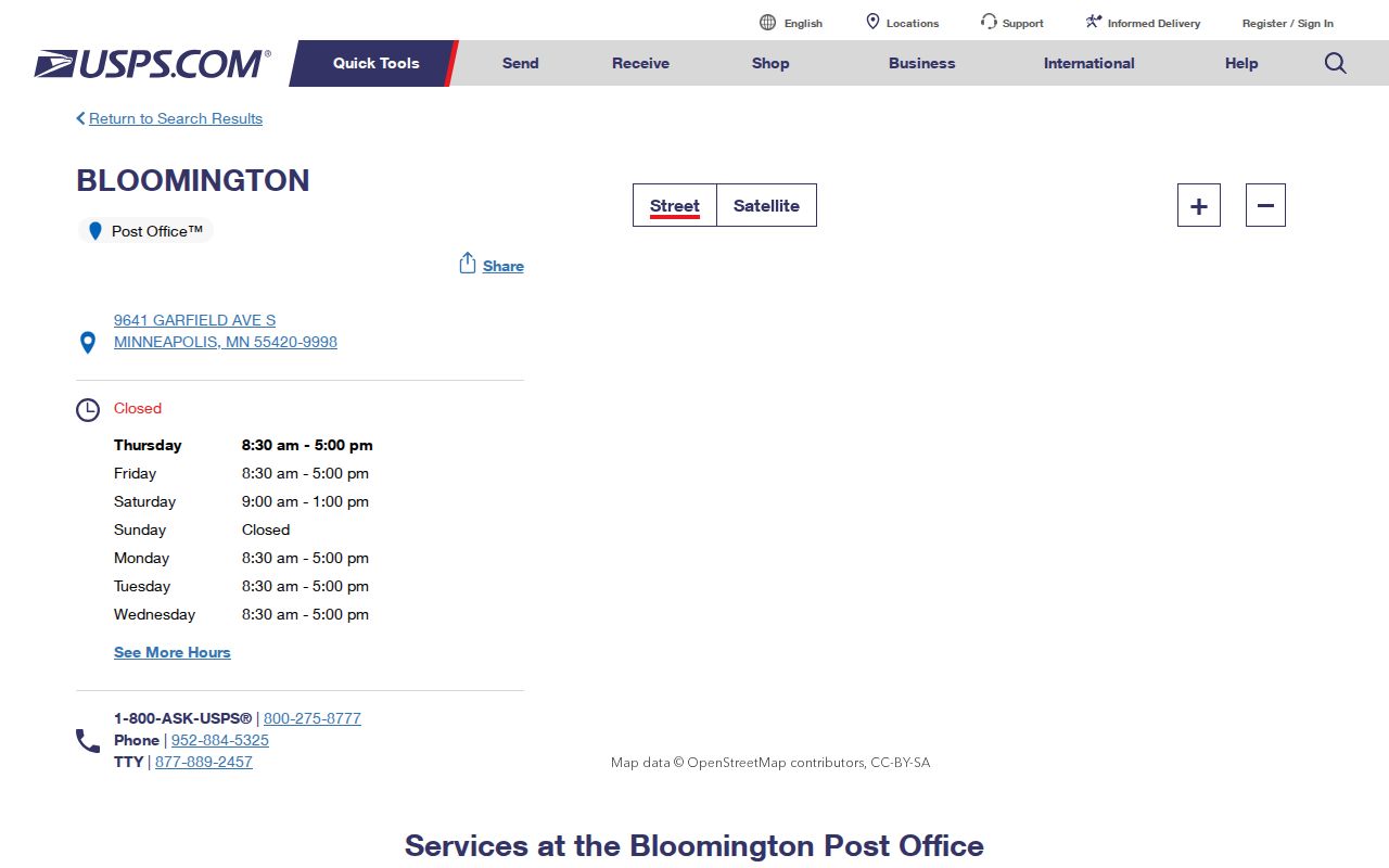 Bloomington ZIP code directory USPS Bloomington Post Office